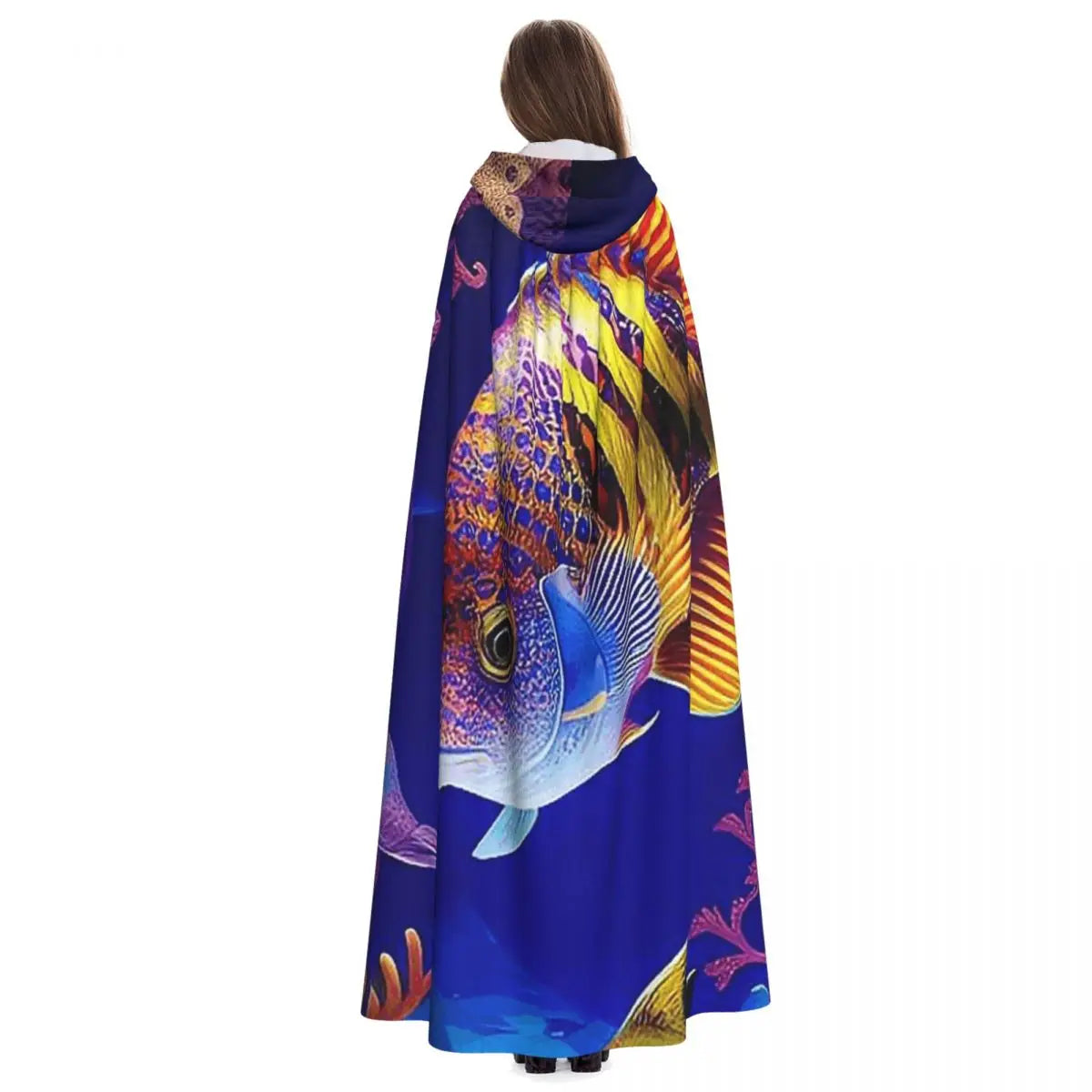 Colorful Fish In The Ocean Tropical Fish Long Hooded Cloak Witch Medieval Costume Cosplay Cape HalloweenCoat Adult Unisex