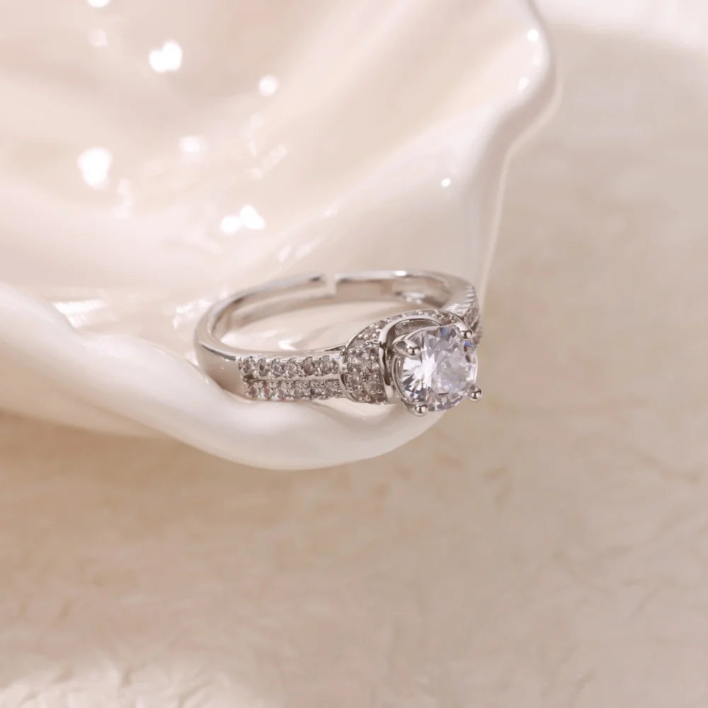 Shiny Zircon Stainless Steel Trendy Ring for Women Opening Adjustable Creative Finger Ring Waterproof Wedding Party Jewelry 2025