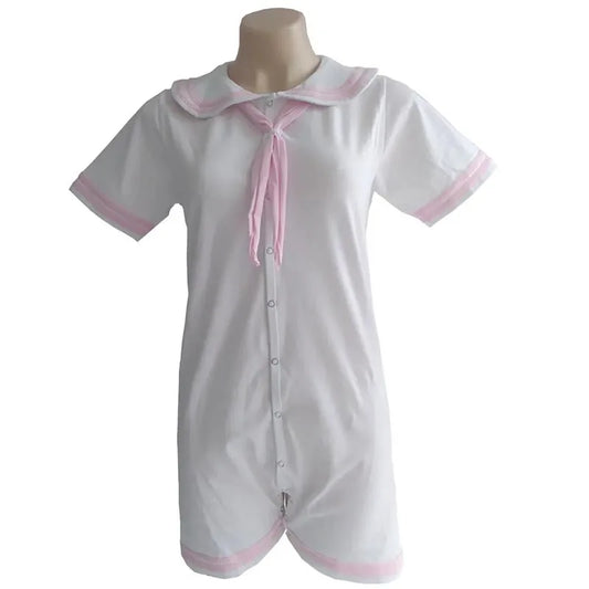 White Pink Cute Girl Sailor Bodysuit Adult Baby Romper With Snaps Soft Comfortable Onesie ABDL Clothes Couple Home Playsuits