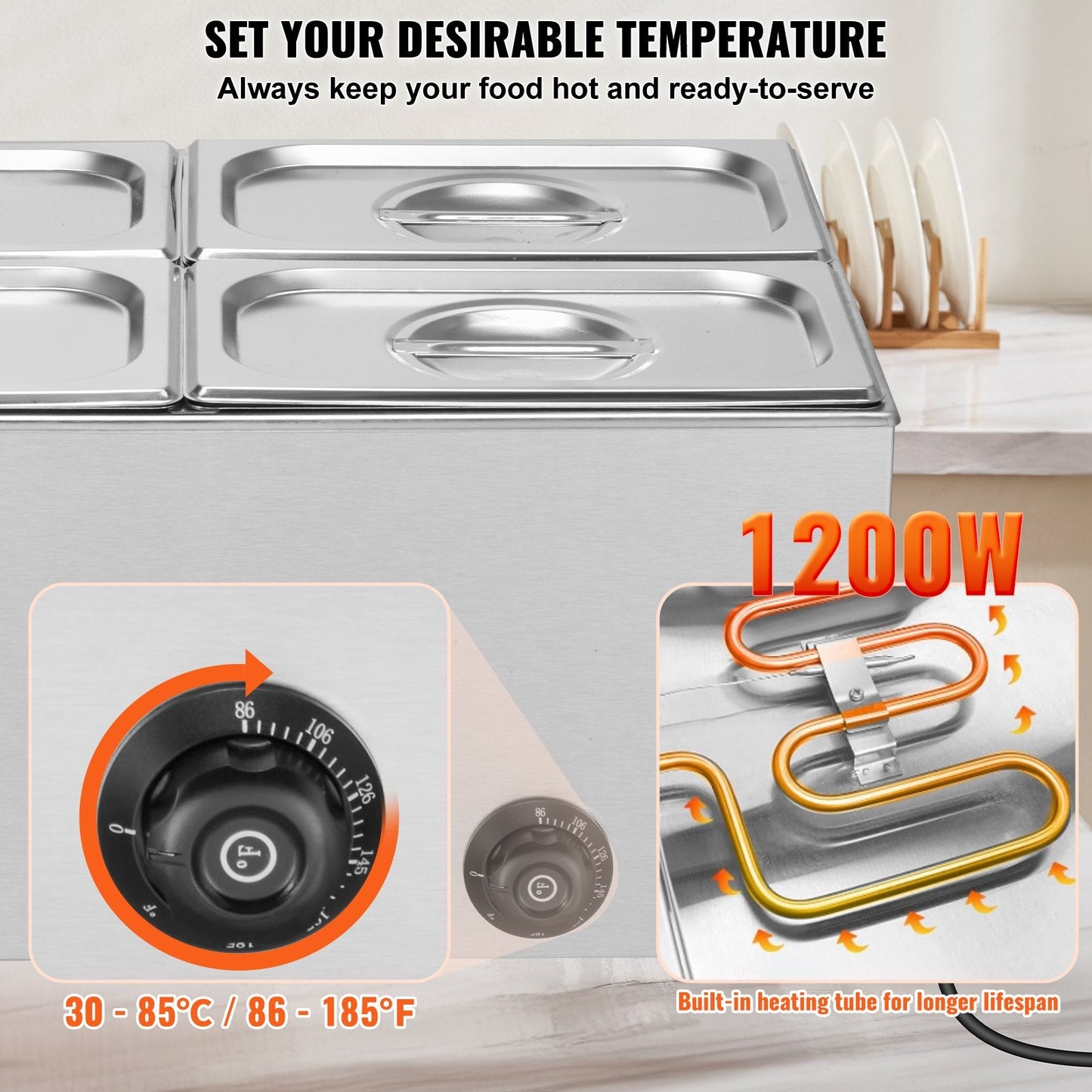 Commercial Electric Food Warmer 4-Pan Countertop Buffet 15.9QT Bain