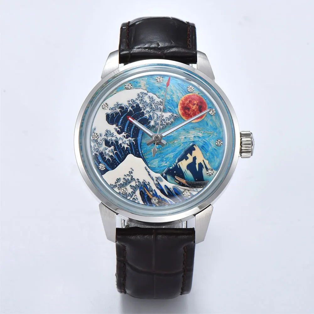 42mm men's watch Miyota8215 movement automatic mechanical watch giant wave dial mineral glass business men's waterproof watch
