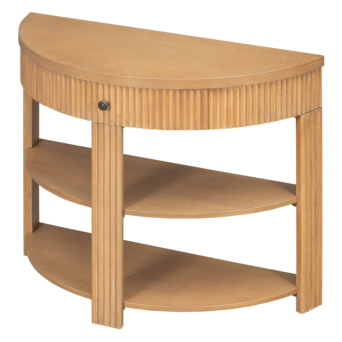 Fluted Half Moon Console Table with Drawer and 2 Shelves for Entryway,