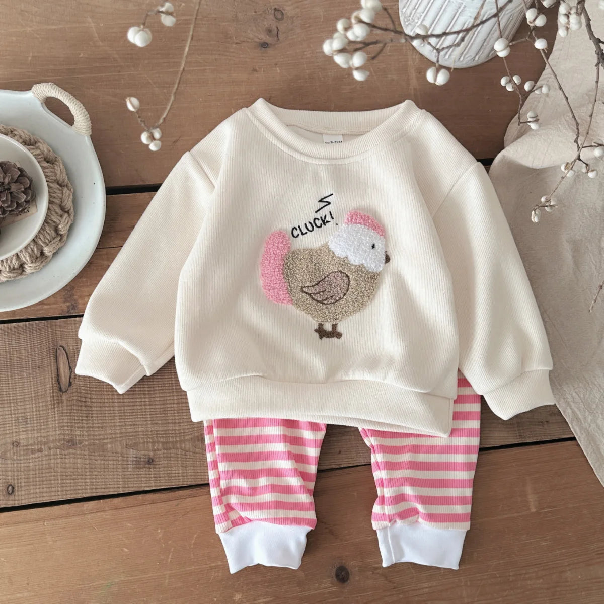 Newborn Baby Girls Clothes Set Cartoon Hen Long Sleeves Top+Pants 2Pcs Outfits Leisure Knitted Pullover Spring&Autumn Costume