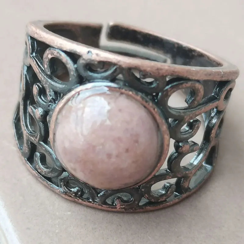 Aventurine Malachite Tiger Eye Crystal Lapis Lazuli Howlite Carnelian Goldstone Opal Unakite Sand Jaspe Bead Ring PWB1230