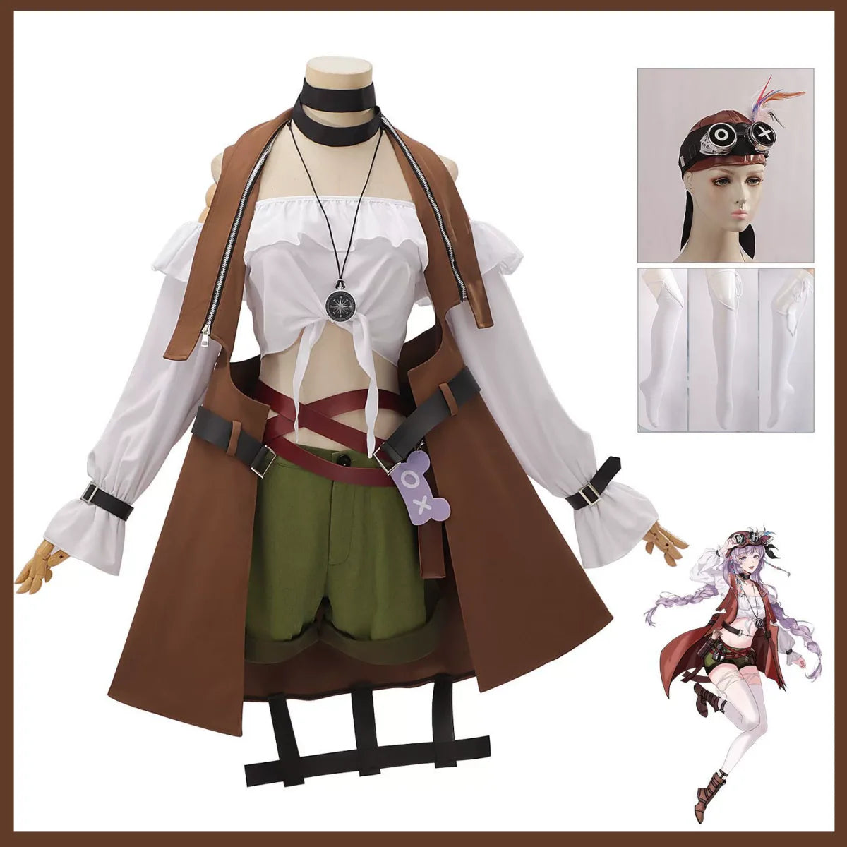 Game Path To Nowhere Hella Cosplay Costume Brown Coat Cloak Shorts Hat Tube Tops Uniform Wig  Woman Sexy Carnival Party Suit