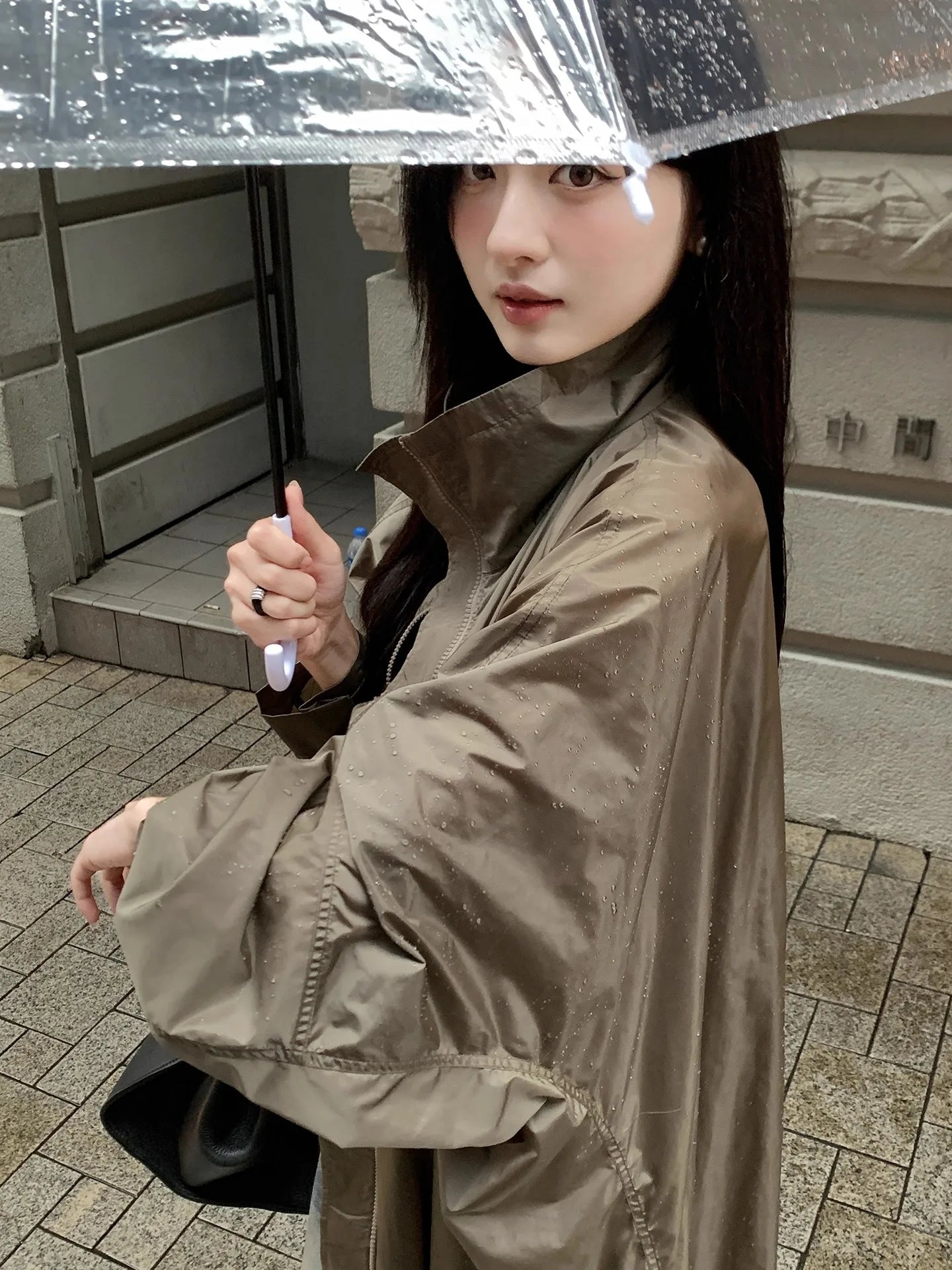 Lautaro Spring Autumn Long Waterproof Windproof Oversized Coat Women Stand Collar Zip Up Loose Casual Luxury Designer Clothes