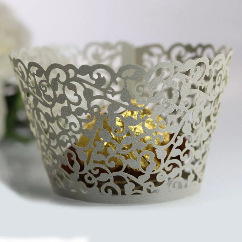 50pcs Lace Cupcake Wrapper Hollow Muffin Cupcake Paper Cups For Baby Shower Wedding Birthday Party Baking Fondant Dessert Decor