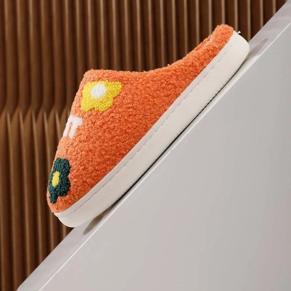 Soft Flowers Cotton Slippers Fluffy Slides Thickened Winter Warmer Slippers Cartoon Green Haired Warm Home Cotton Shoes Men