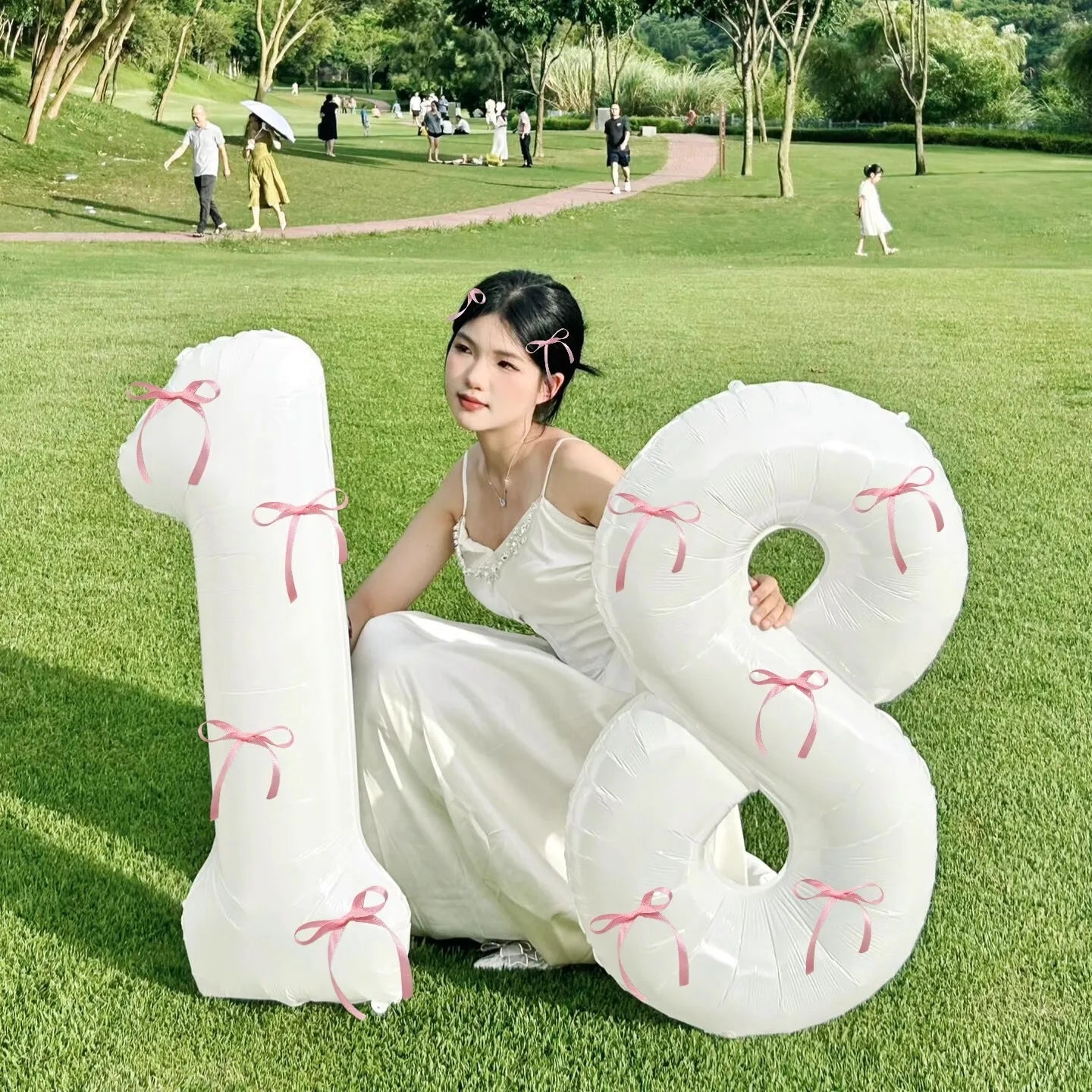 White 32inch 0-9 Years Old Balloons Pink Bow Number Balloons Aluminum Foil Milky Wedding Decorations Birthday Party Baby Shower