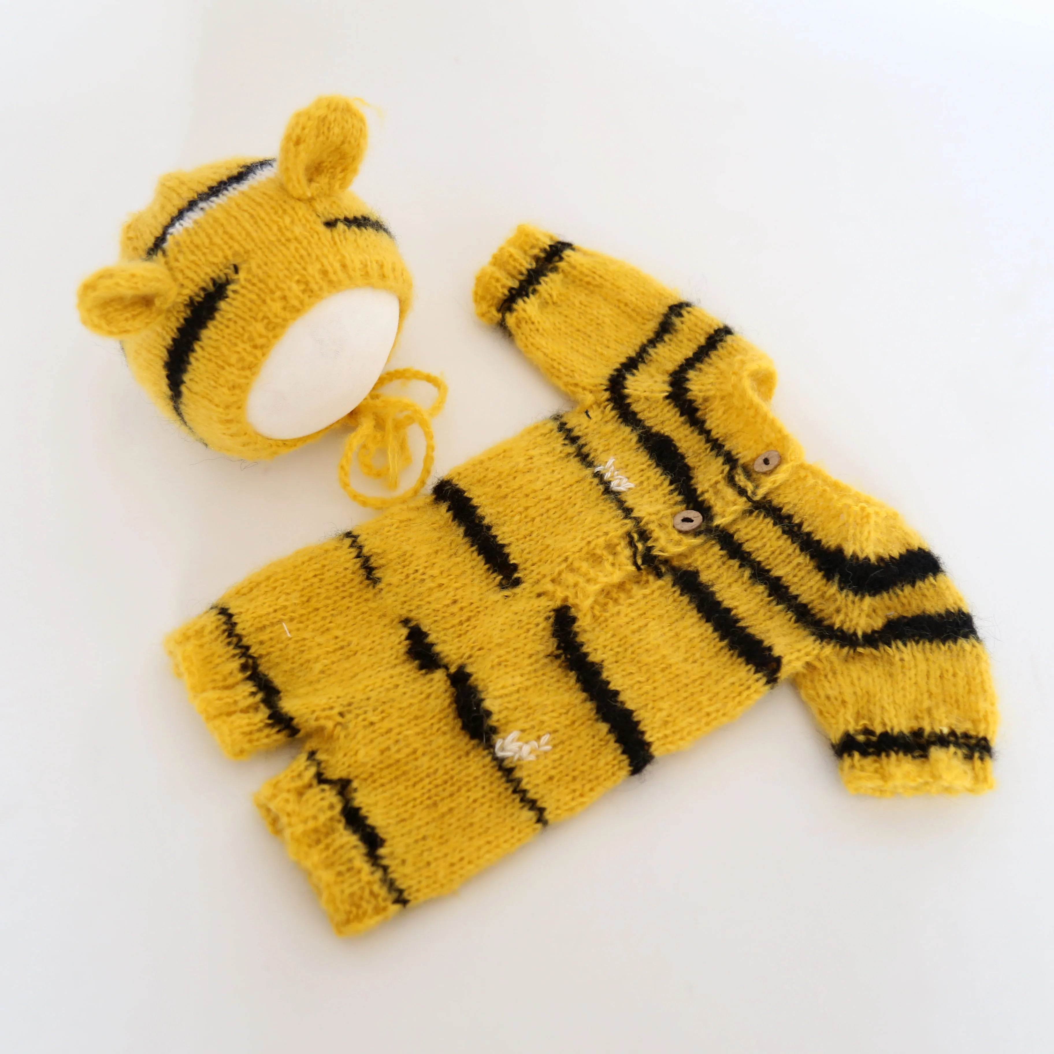 Hand Knitted Wolf Pup Footed Outfit Set Baby Boy Animal Romper Newborn Photography Prop Fuzzy Crochet Teddy Bear Overall Clothes