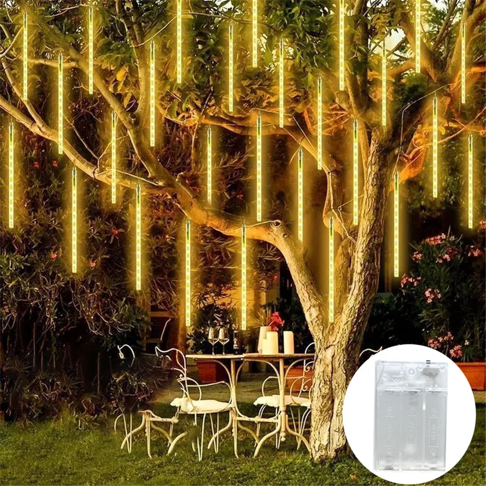 Battery Powered LED Meteor Shower Rain Lights Falling Raindrop Fairy String Light for Christmas Halloween Holiday Wedding Party