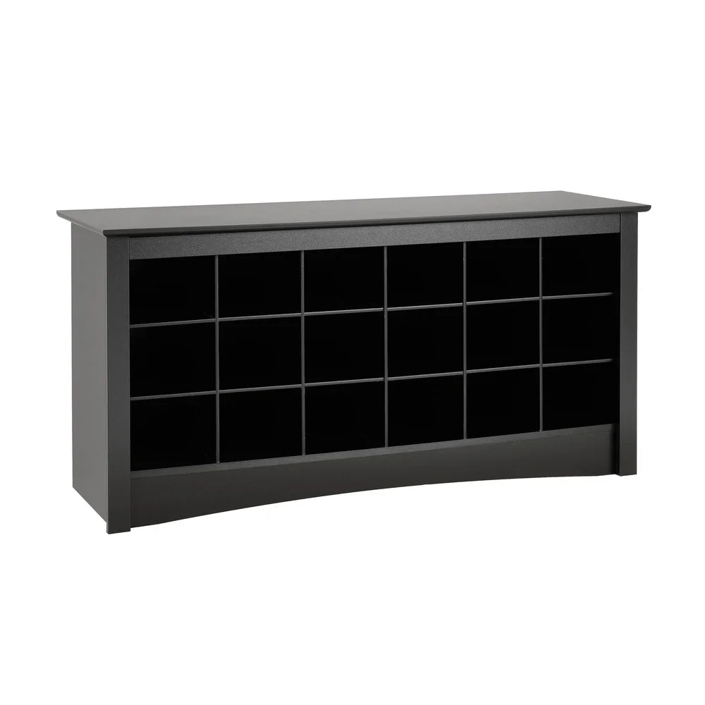 18 Pair Shoe Storage Cubbie Bench Indoor Entryway Organizer Durable Composite Wood Black Easy Assembly Utility Room