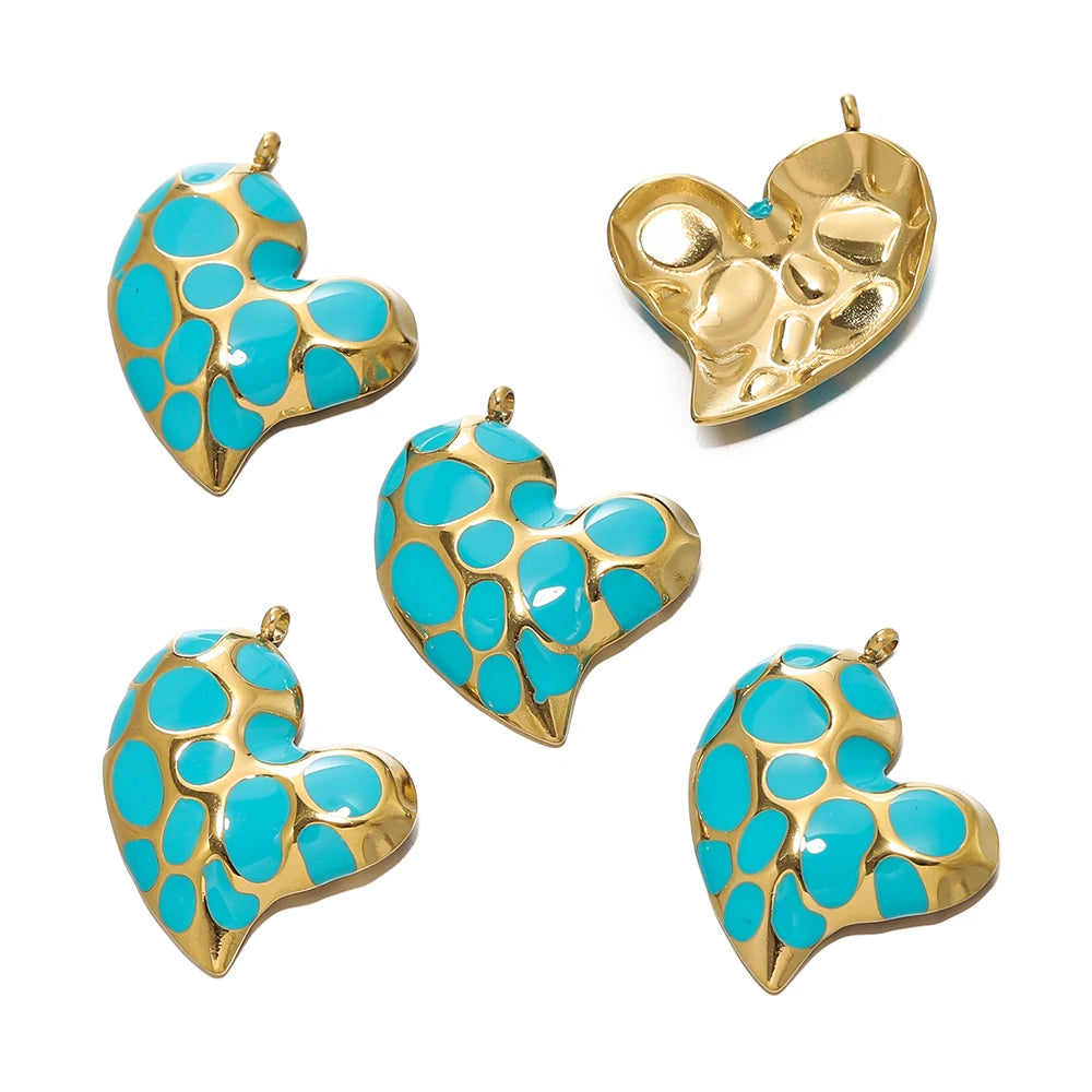 2Pcs/Lot Stainless Steel Pendant Base Heart Vintage Enamel Colourful for DIY Necklace Earring Bracelet Jewelry Making Supplies