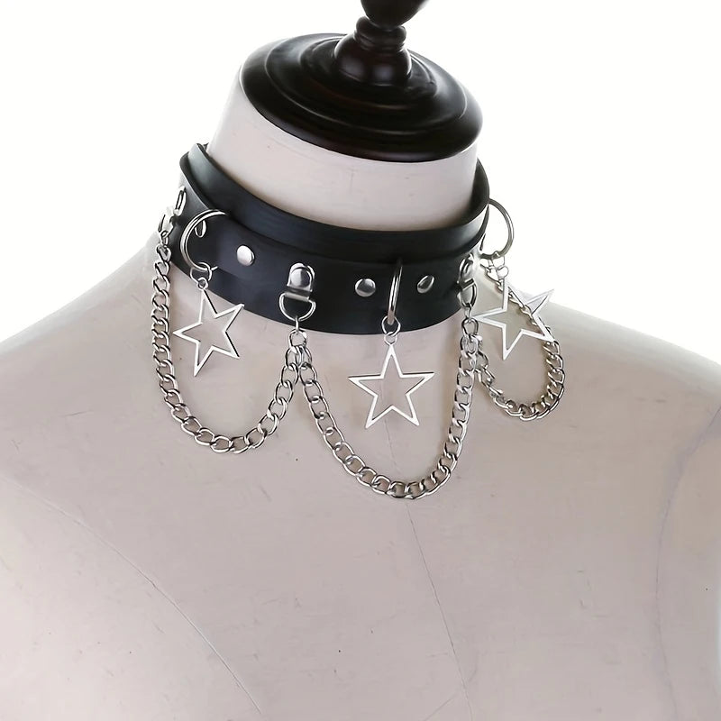 Gothic Rock Y2k Exaggerated Pentagram Pendant With Adjustable Collar, Women's Daily Party Wear, Christmas Carnival Fashion Gift
