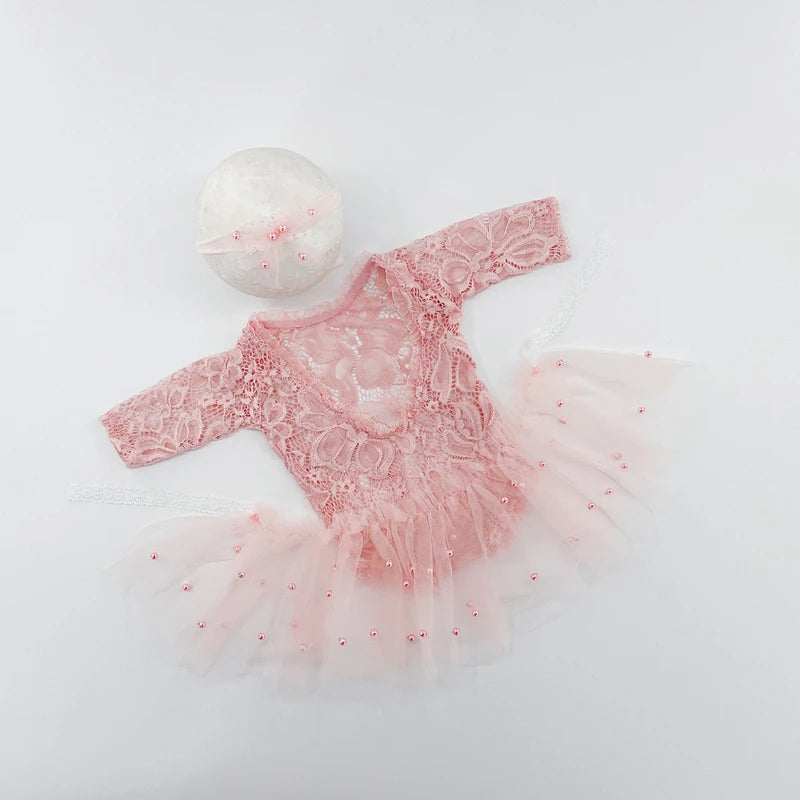 ❤️Newborn Photography Clothing Bow Pearl Headband+Romper+Skirt 3Pcs/set Baby Photo Props Accessories Clothes Outfits Fotografia