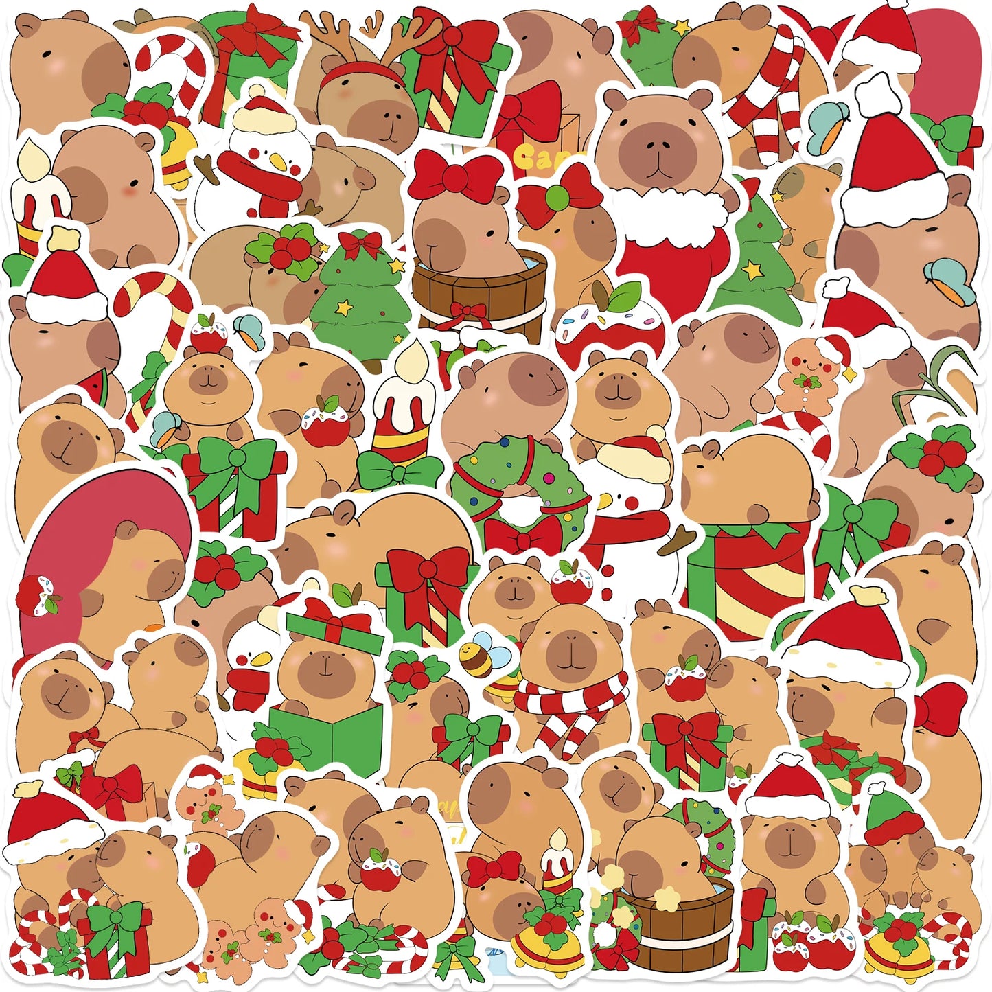 50PCS Christmas Capybaras Stickers Cartoon Cute Decals Toy Stationery Guitar Phone Bicycle Laptop Luggage Car Graffiti Sticker