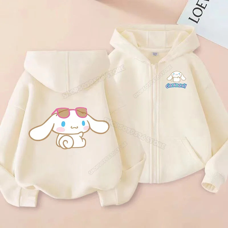 Cute Cinnamoroll Zip Up Sweatshirts Hoodie Children Cartoon Dog Clothes Kid Girl Boy Sweatshirt Streetwear Hoody Baby Casual Top