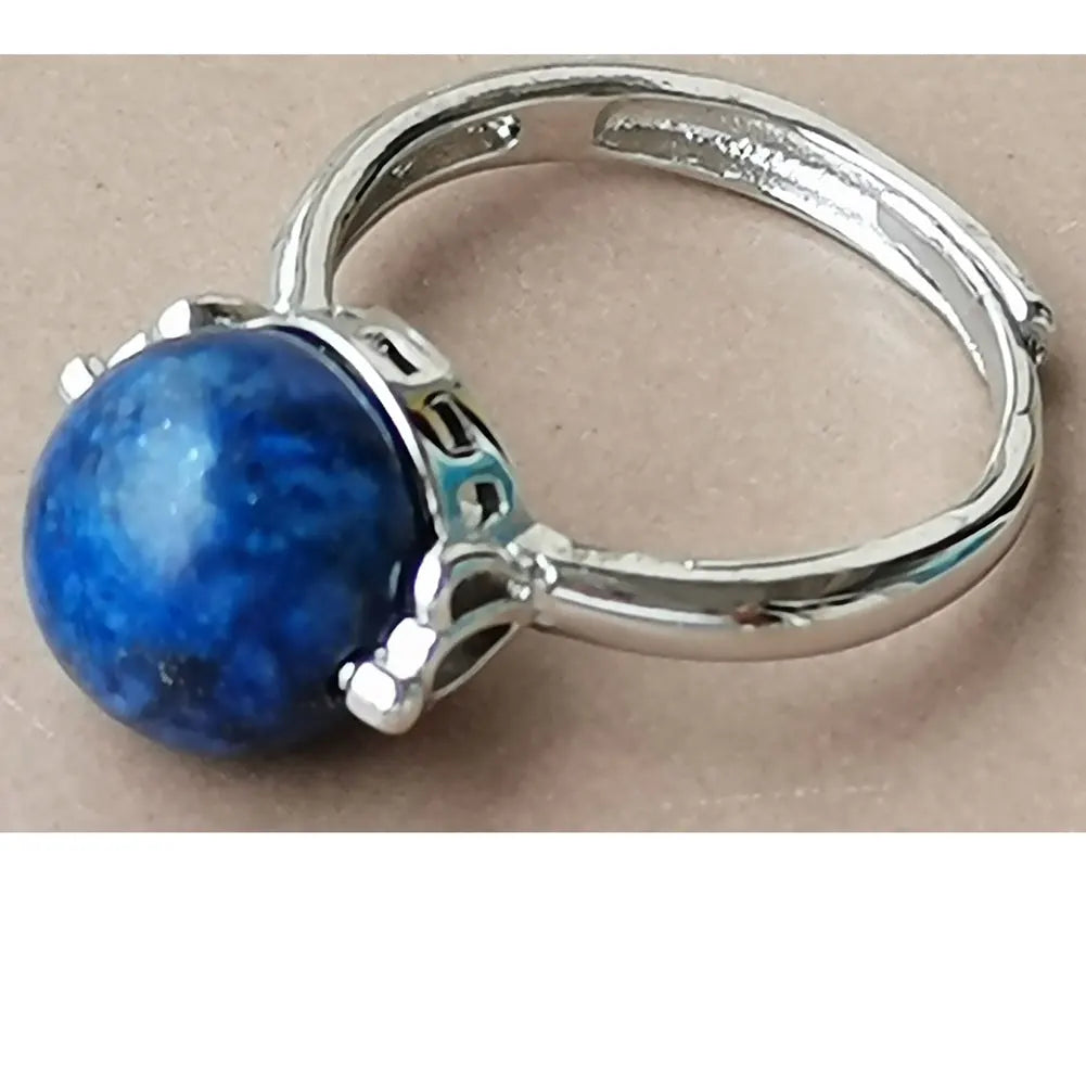 Tiger Eye Lapis Lazuli Opal Crystal Howlite Aventurine Blue Sand Carnelian Round Bead Ring  7~12" Adjust Size WB975