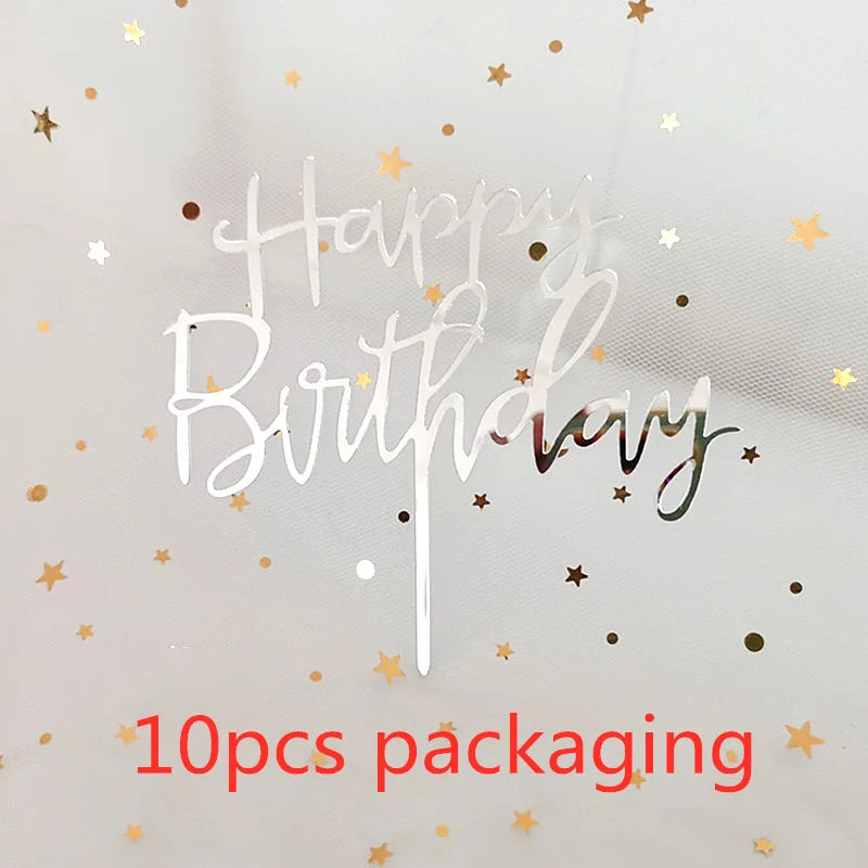 10 Pcs 36 Styles Happy Birthday Cake Topper Pink Gold Acrylic Cake Toppers Baby Shower Cake Birthday Party Cake Flag Decorations