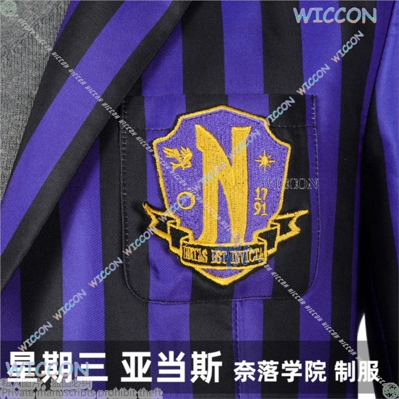 Eugenee Ottingerr Never Movie Moree Cosplay Anime Costume British Style School Uniform DK Purple Striped Coat Halloween Party