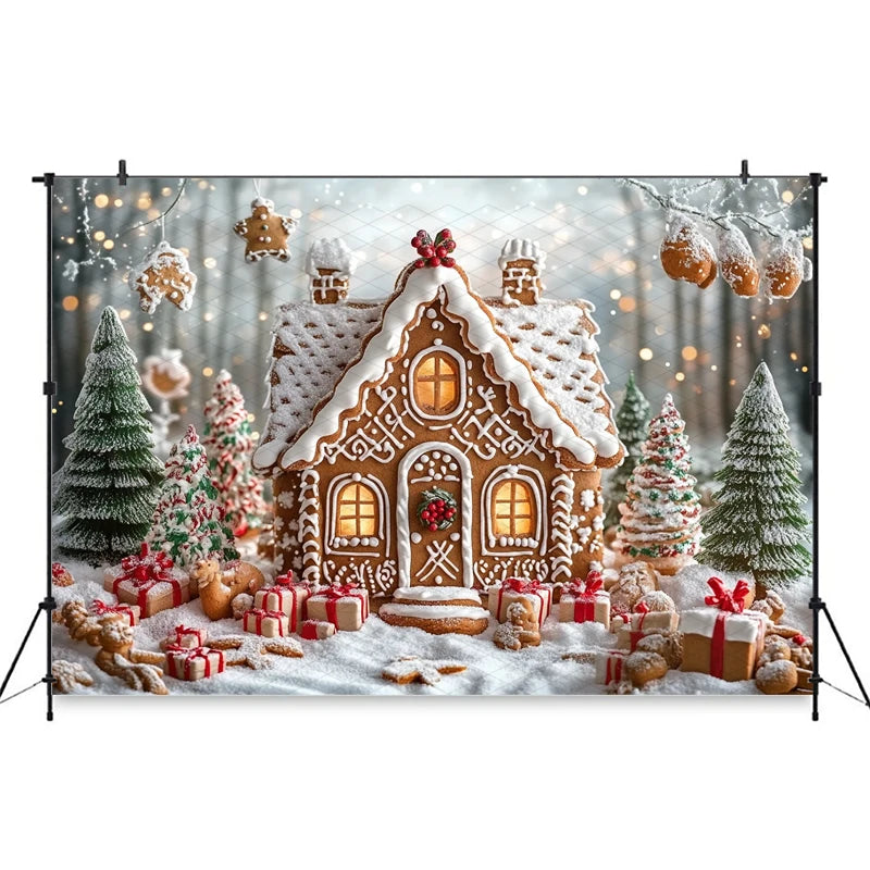 Mocsicka Christmas House Photography Background Xmas Tree Candy Gifts Snowflake Decorations Party Child Photo Backdrop Wallpaper