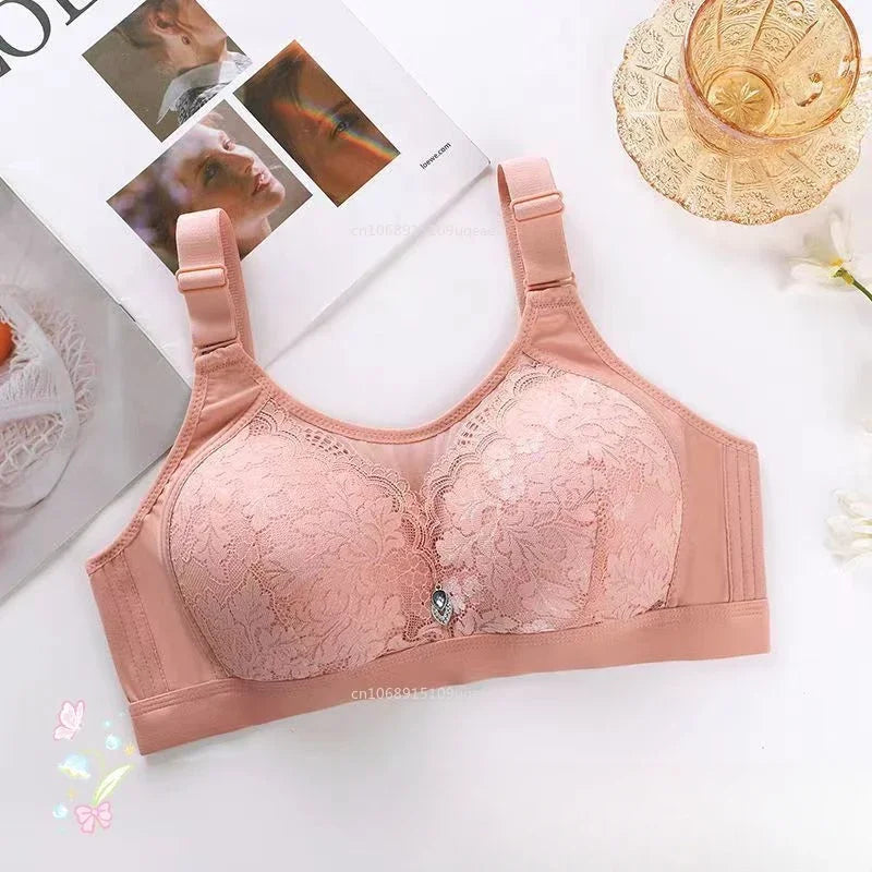 Large Size Women'S Bra Big Size Sexy Lace Splicing Lingerie Without Steel Ring Push Up Adjustable Underwear Mom Underwear