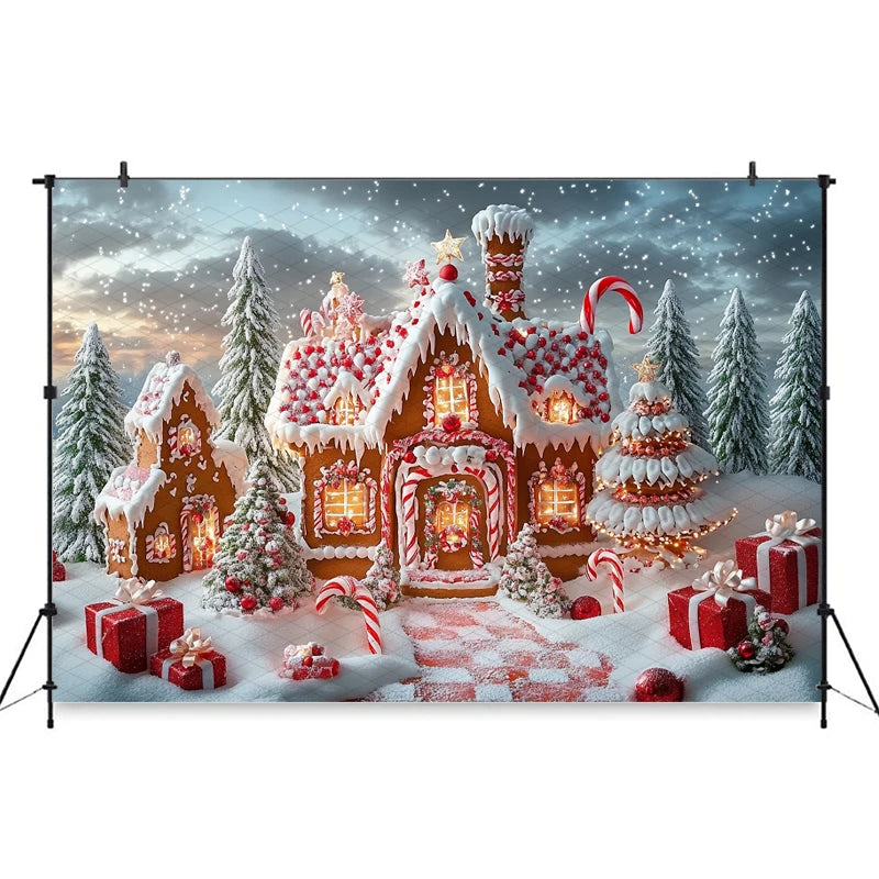 Mocsicka Christmas House Photography Background Xmas Tree Candy Gifts Snowflake Decorations Party Child Photo Backdrop Wallpaper