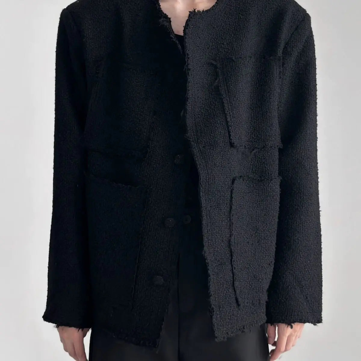 Men's Luxury 4-Pocket Tweed Jacket Korean Streetwear Raw Edge & Woven Oversized Blazer Edgy Spring Autumn Chic Loose Fit Coat