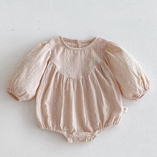 2024 New Autumn 0-24M Children Clothes Newborn Baby Girls Long Sleeved Cotton Bodysuits+Lace Dress Korean Style Climbing Suit