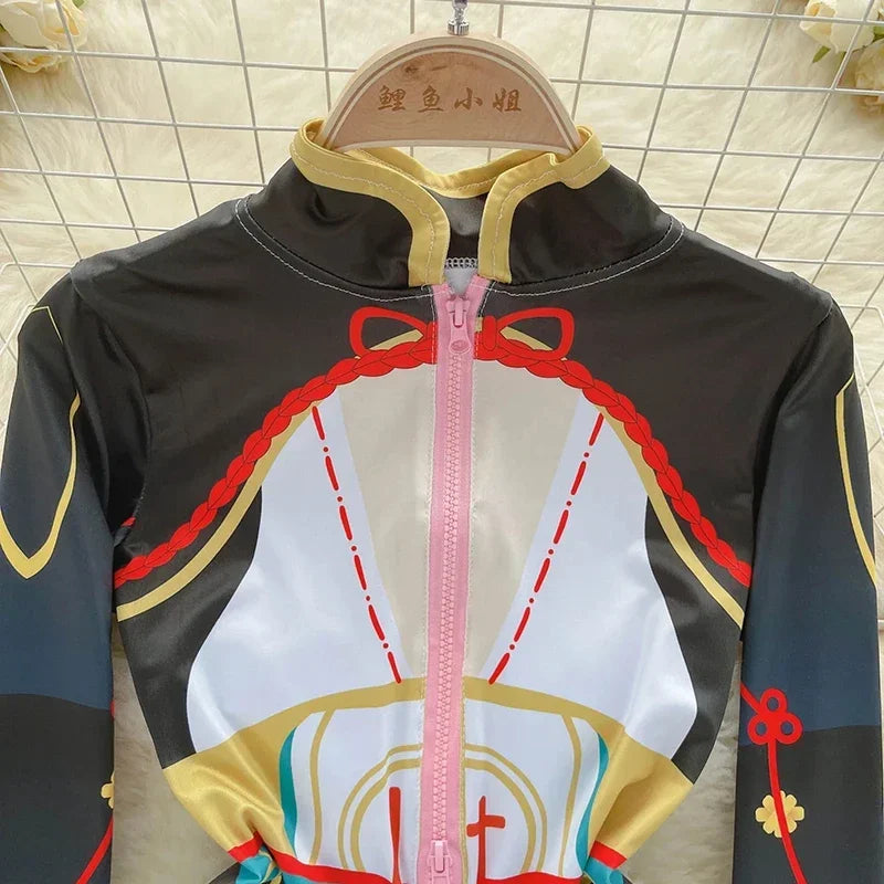 CosplayFermeture éclair mince à manches longues Bodycon érotique imprimé body femmes col montant Corset combishorts Lingerie bar