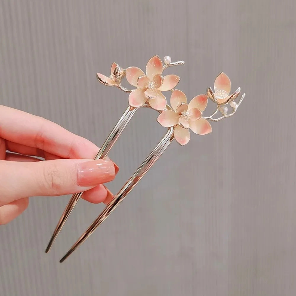 1pc U Shaped Flower Hair Sticks Forks Women Hair Bun Maker Jewelry Vintage Girls Flower Hairpins Clip Headwear Hair Accessories