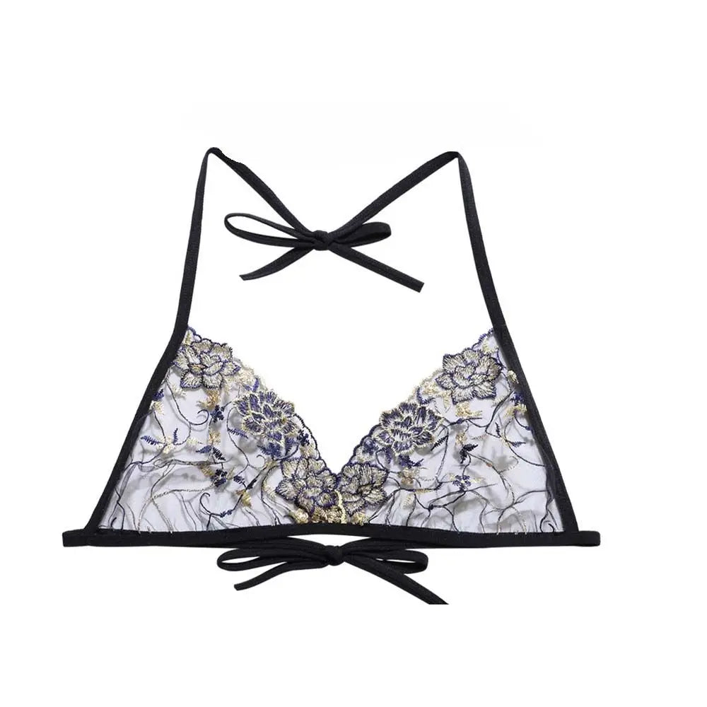 Transparent Ultra-thin Hollow Straps Open Back Bandage Sexy Lingerie Underwear Embroidered Women's Bras