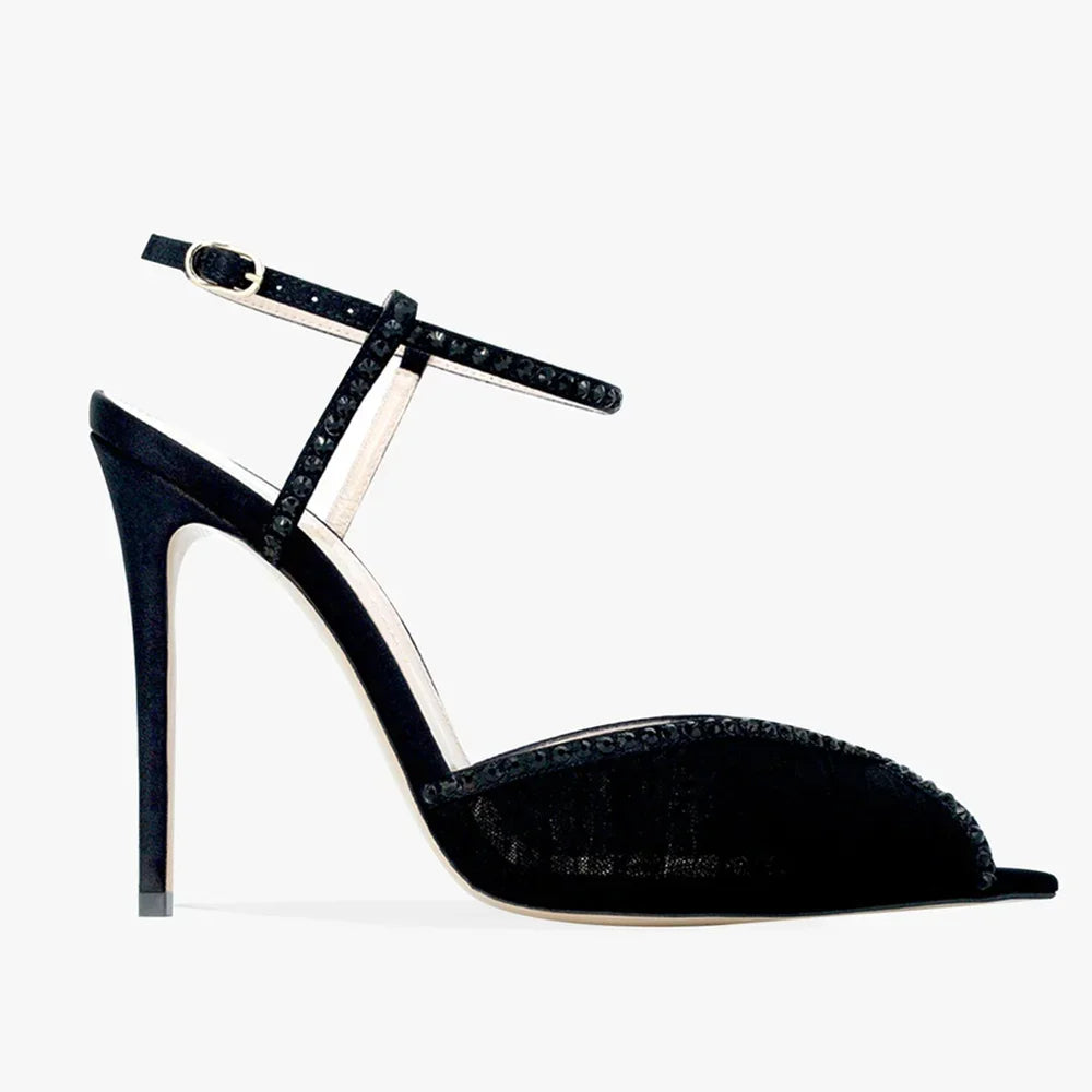 Crystal Peep Toe Ankle Buckle Strap Sandals Sexy Pointed Toe Oversize 46 Shallow New Arrials Fashion Women Modern Shoes