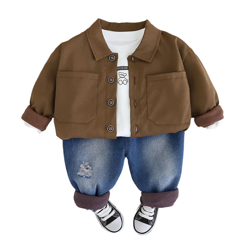 Childrens Sets 2024 Spring Autumn Baby Boy Clothes 1 To 5 Yeras Solid Color Shirts + T-shirts + Pants Suit for Kids Boys Outfits