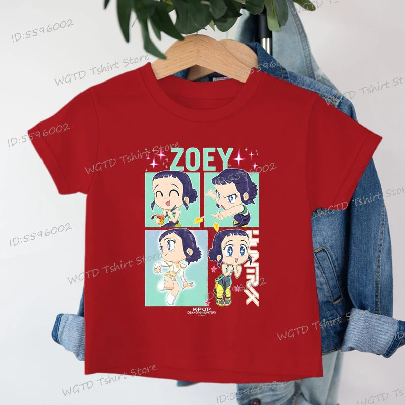 KPop Demon Hunters Zoey Printed T-shirt Kids New Cartoon Soft Cotton Baby Girls T Shirt Tops K-Pop Cotton Toddler Girl Clothes