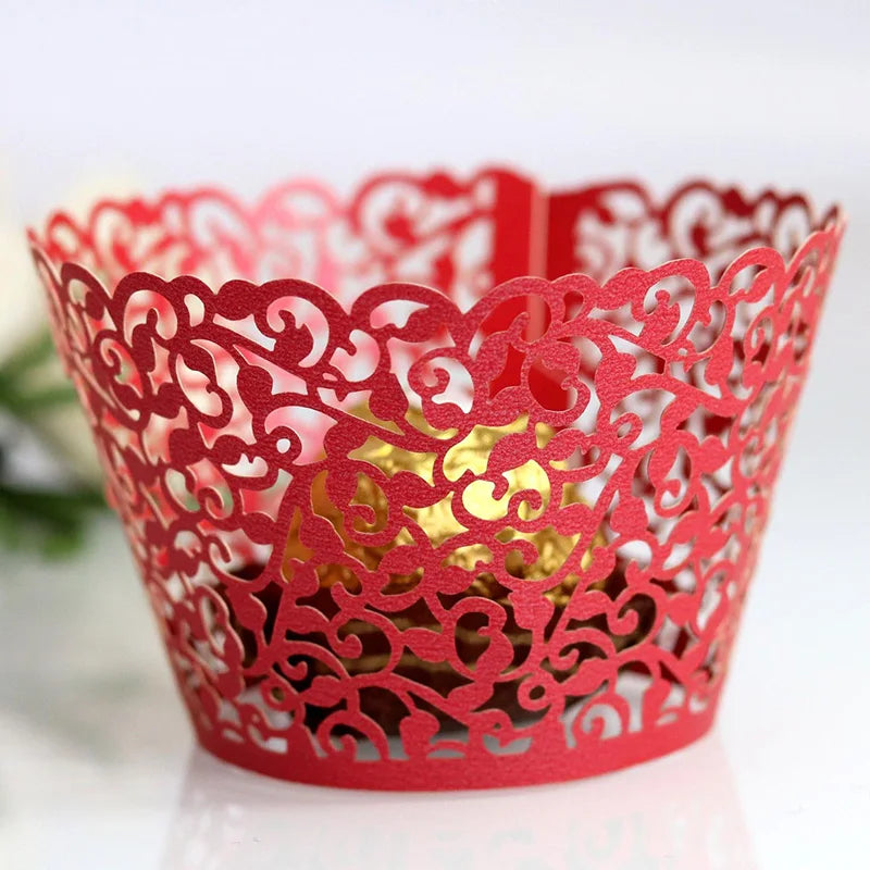 50pcs Lace Cupcake Wrapper Hollow Muffin Cupcake Paper Cups For Baby Shower Wedding Birthday Party Baking Fondant Dessert Decor