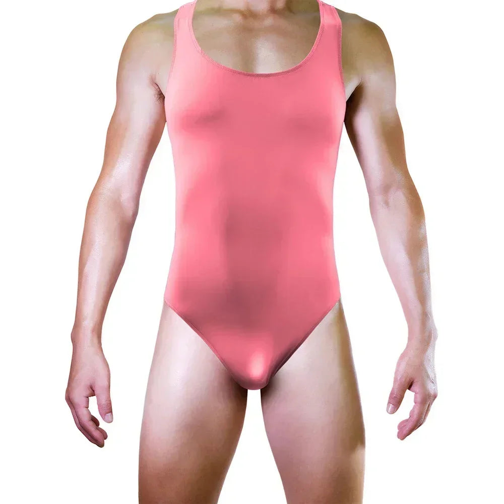 Clothes Men Bodysuit Jumpsuit Masculina Sexy Lingerie Shiny Singlet Soft Ice Silk Innerwear Underwear Backless