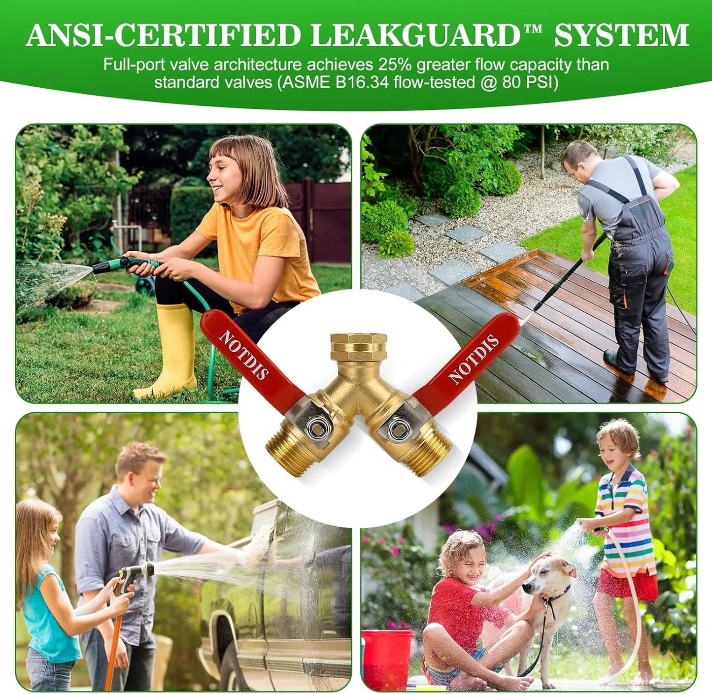 2025 New Brass 3/4" Garden Hose Splitter 2-way Tap Y-Type Watering Connector Garden Tap Outdoor Faucet Full Flow Hose  Splitter