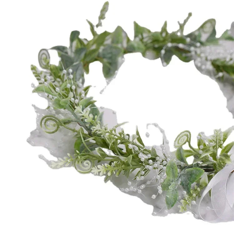 Bride Hair Accessories Fairy Tale Green Plants Simulation Leaf Beads Artificial Leaf Beads Necklace Wreath Wedding Decorations
