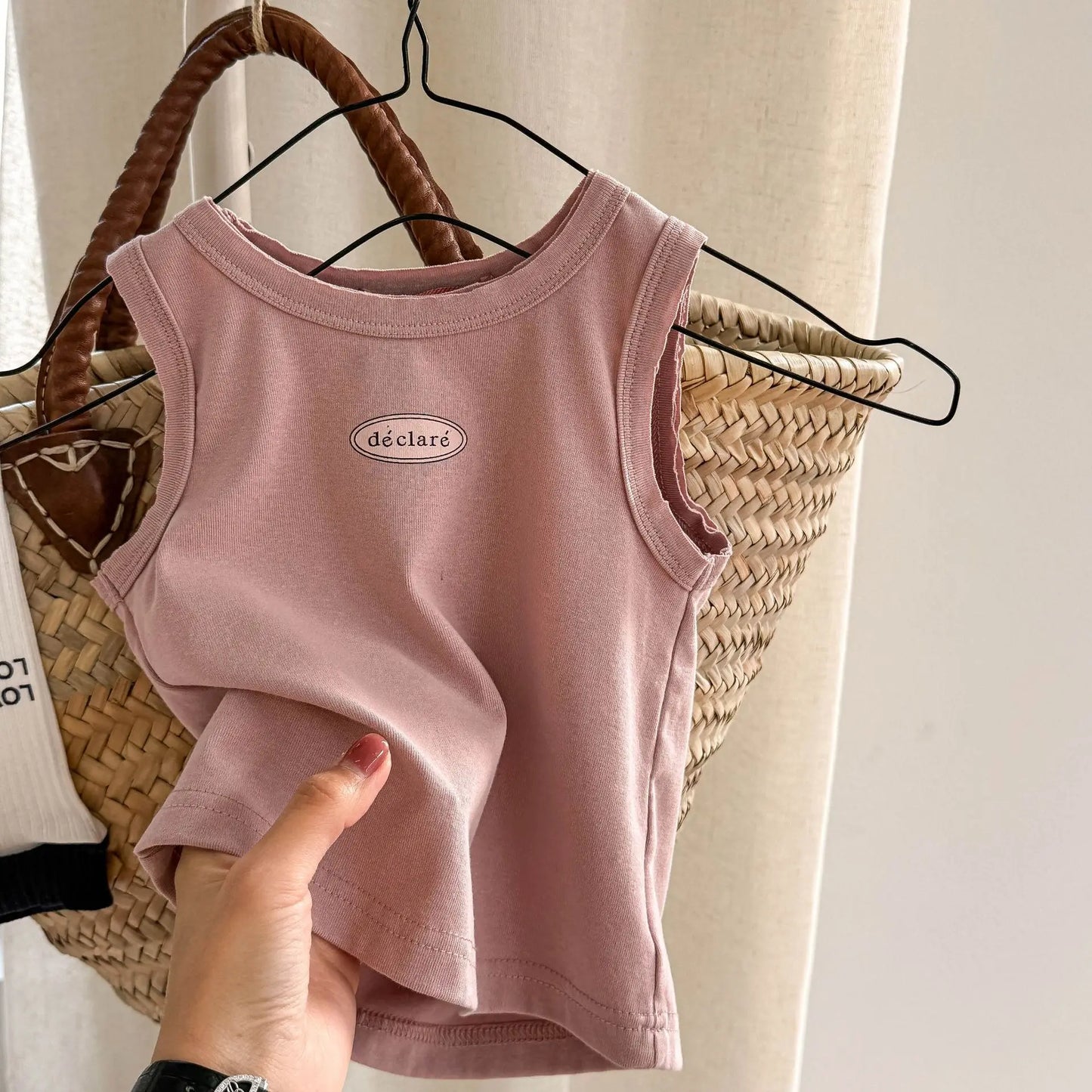 2025 Summer New Children Sleeveless T Shirts Boys Letter Print Vest Cotton Girls Thin Tee Baby Breathable Tops Kids Clothes