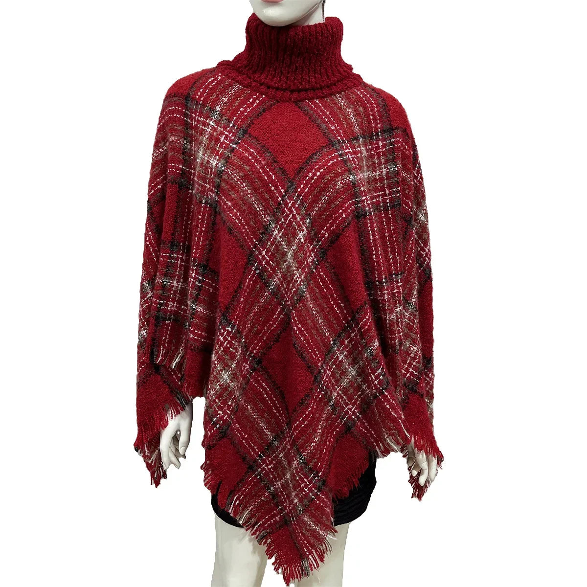 New Women Autumn Winter Striped Knitted Poncho Shawl Sweater Overcoat Streetwear Thick Warm High Neck Loose Knitwear Long Coat