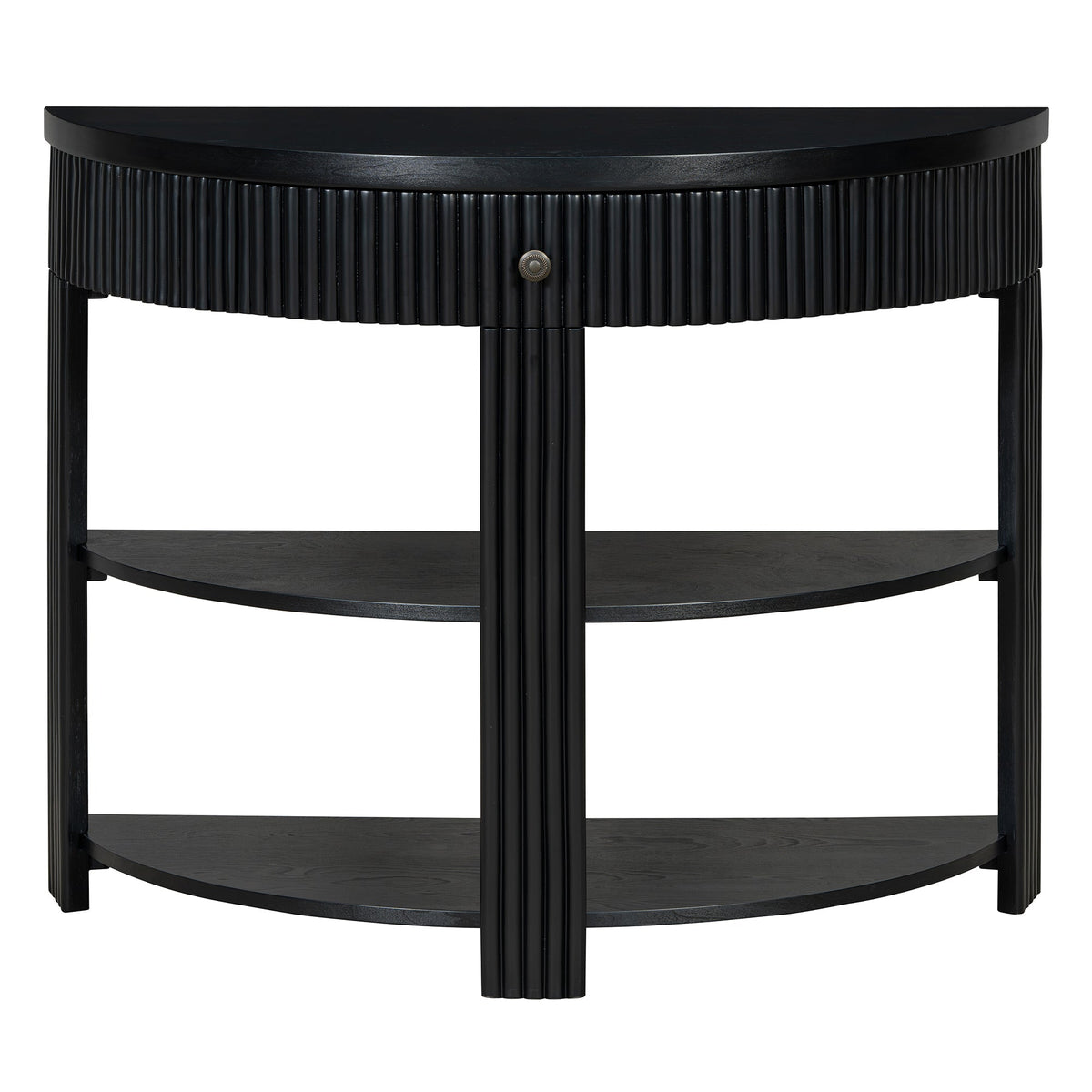 Fluted Half Moon Console Table with Drawer and 2 Shelves for Entryway,