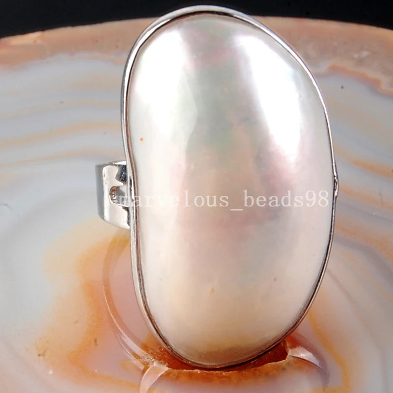 Beautiful jewelry  White New Zealand Ablone Shell Oval Art Ring  7~12" Adjust Size PC4061