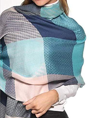 Alpaca wool and silk blue checkered shawl