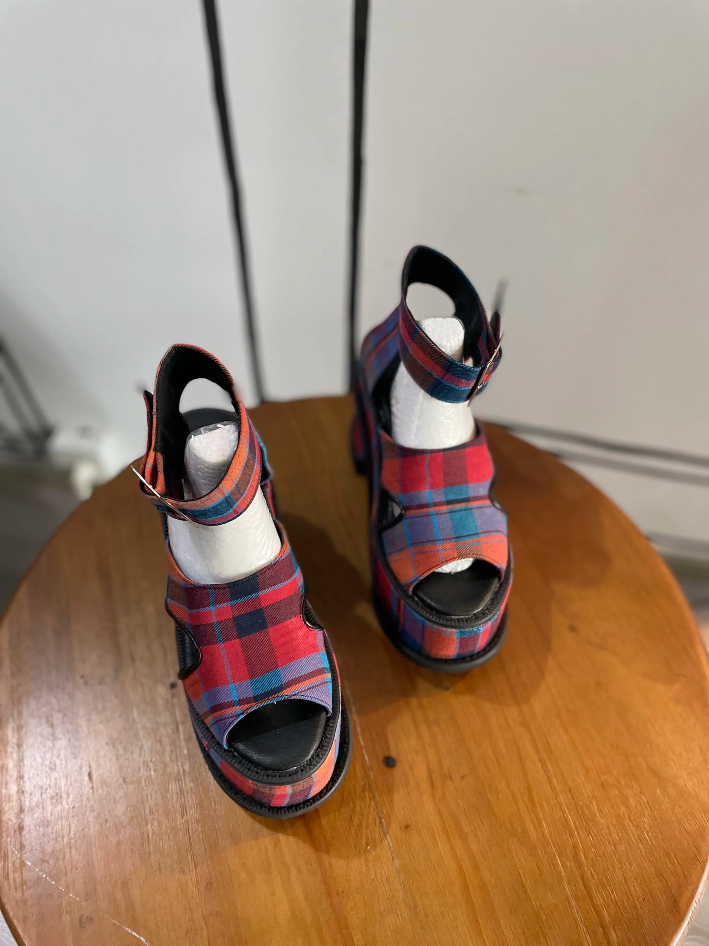 Platform Plaid Buckle Strap Sandals Open Toe Height Increasing Cut Out Rome Runway Show Women Heels Customize Color Plus Size
