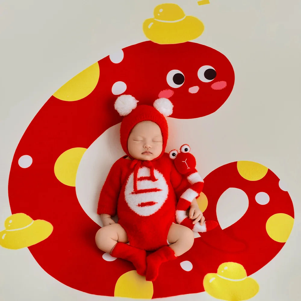 Baby Snake Cosplay Costume Hat+Knitted Jumpsuit with Tail Photography Clothes Cartoon Animal Background Cute Snake Theme Props