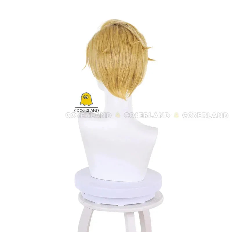 Anime Hell's Paradise Jigokuraku Yamada Asaemon Tenza Cosplay Wig Ten-chan Blonde Short Hair Red Headband Role Play Free Wig Cap