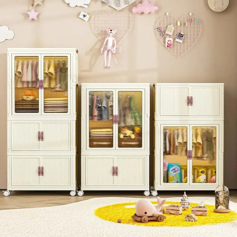 Foldable Wardrobe Cabinet with Wheels, Bardrobe 25''-2layer Clothing Storage Closet Organizer for Clothes, Books for Home/Office