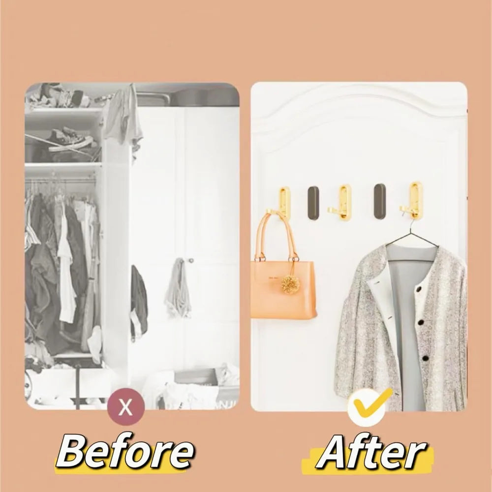 4 pack gold folding wall hooks - heavy duty 40lbs foldable coat hooks for bathroom, closet & entryway | decorative zinc alloy to