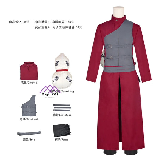 Anime Gaara Hyuga Cosplay Costume Role Playing Clothes with Bag Full Set Red Outfit for Men Adult Comic Con Halloween Party Suit